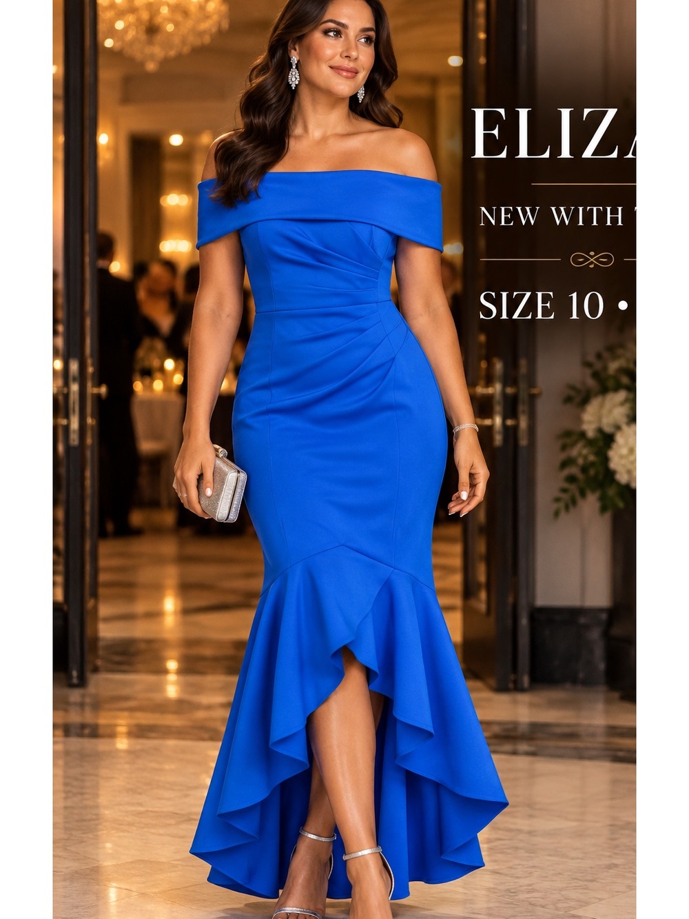 Eliza J Off-the-Shoulder Cobalt High-Low Mermaid Dress